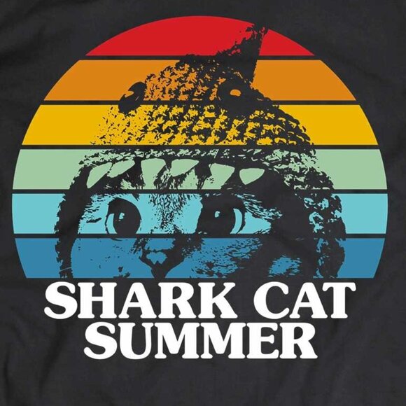 Shark Cat Summer Beach Vibes Graphic Animal Humor Funny Casual T-Shirt 159 - Picture 2 of 5